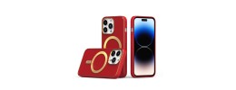 For iPhone 14 PRO MAX 6.7" Ultimate PU Leather [Magnetic Circle] Beautiful Hybrid - Red