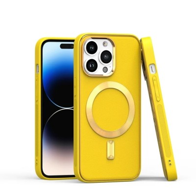 For iPhone 14 PRO MAX 6.7" Ultimate PU Leather [Magnetic Circle] Beautiful Hybrid - Yellow