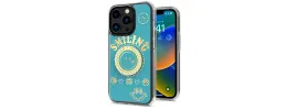 For Apple iPhone 14 PRO 6.1" Smiling Glitter Ornament Bling With Ring Stand Hybrid Case Cover - Blue