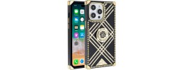 For Apple iPhone 14 PRO 6.1" SQUARE Passion Glitter Diamond Ring Stand Case Cover - BLACK CHROME G