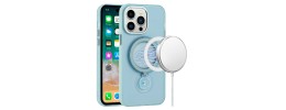For iPhone 14 Plus 6.7" Hoop Kickstand [Magnetic Circle] HD Transparent Chrome Hybrid - Sky Blue