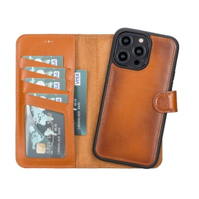For iPhone 14 Plus 6.7" [Magnetic Circle] Wallet With Independent Detachable Card Holder - Brown
