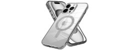 For iPhone 14 Plus 6.7" Metal Chrome Kickstand [Magnetic Circle] Shockproof Matching Camera Hybrid - Clear
