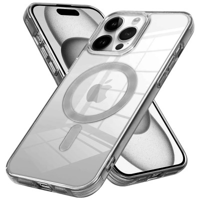 For iPhone 14 Plus 6.7" Metal Chrome Kickstand [Magnetic Circle] Shockproof Matching Camera Hybrid - Clear
