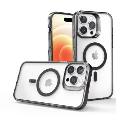 For iPhone 14 Plus 6.7" PURE Transparent [Magnetic Circle] High Quality Ultra Thick Hybrid - Black