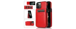For Apple iPhone 14 PRO 6.1" Retro Wallet Card Holder Case Cover - Red