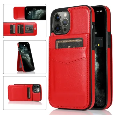 For Apple iPhone 14 PRO 6.1" Retro Wallet Card Holder Case Cover - Red