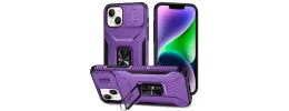 For iPhone 14/iPhone 13 Complete Magnetic Metal Ring Stand Camera Protection Hybrid - Purple