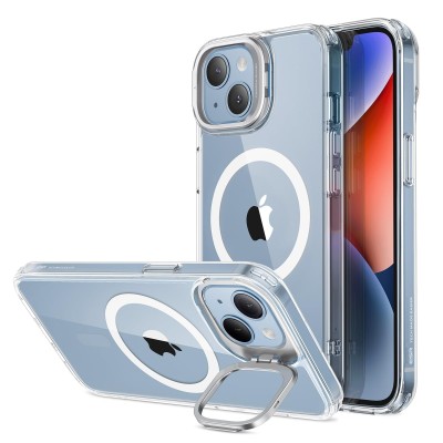 For iPhone 14/iPhone 13 Complete Magnetic Metal Ring Stand Camera Protection Hybrid - Blue