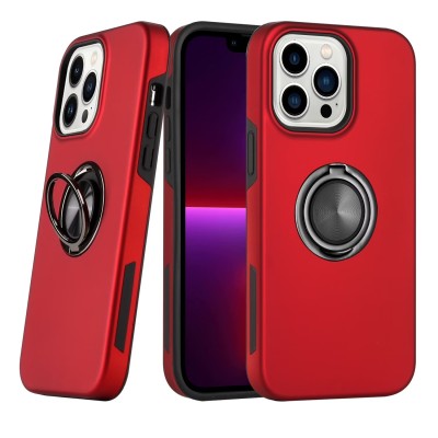 For iPhone 14/iPhone 13 Complete Magnetic Metal Ring Stand Camera Protection Hybrid - Red