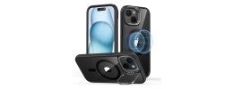 For iPhone 14/iPhone 13 Complete Magnetic Metal Ring Stand Camera Protection Hybrid - Black