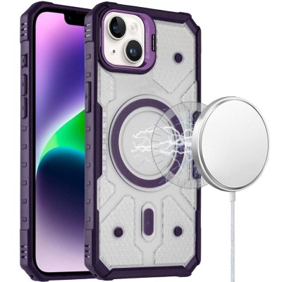 For iPhone 14/13 Fearless Tough HQ Metallic Hybrid with Camera Ring Stand [Magnetic Circle] Case - Dark Purple