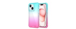 For iPhone 15 3in1 Two Tone Shockproof Transparent Hybrid Case - Light Blue + Pink