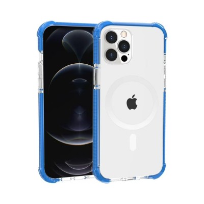 For iPhone 15 Acrylic [Magnetic Circle] Tough 2.5mm Transparent ShockProof Hybrid - Blue