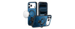 For iPhone 15 Aligned [Magnetic Circle] Kickstand Tough Strong ShockProof Hybrid - Blue