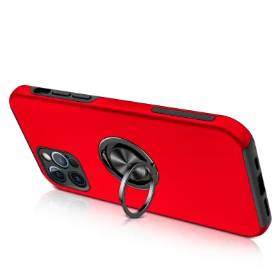 For iPhone 15 CHIEF Oil Painted Magnetic Ring Stand Hybrid Case Cover - Red