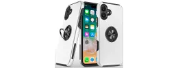 For iPhone 15 CHIEF Oil Painted Magnetic Ring Stand Hybrid Case Cover - Silver