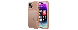 For iPhone 15 Card Holder Passion Square Chromed Heart Ornaments PU Leather Case Cover - Rose Gold