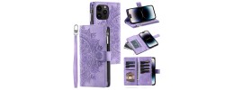 For iPhone 15 Design Wallet ID Credit Card Money Holder with Magnetic Metal Closure including Lanyard - Dreams Come True