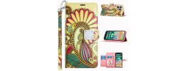 For iPhone 15 Design Wallet ID Credit Card Money Holder with Magnetic Metal Closure including Lanyard - Tropical Romantic Colorful Roses Floral