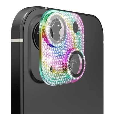 For iPhone 15 Diamond Bling Camera Lens Full Tempered Glass - Mixed Color