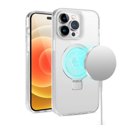 For iPhone 15 Dotted Edged Line Transparent HQ Magnetic Ring Stand Hybrid - Clear