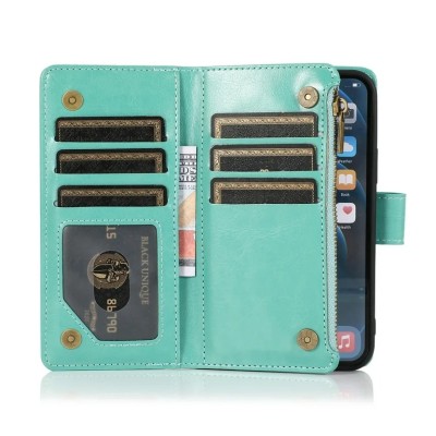 For iPhone 15 ELEGANT Wallet Case ID Money Holder Case Cover - Teal