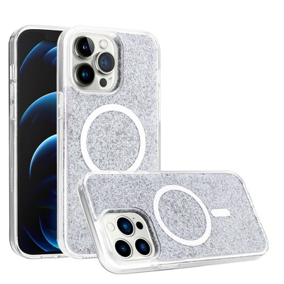 For iPhone 15 Epoxy Glitter 2.5mm Thick Case Cover - Silver