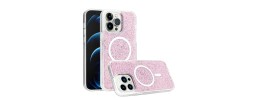 For iPhone 15 Epoxy Glitter [Magnetic Circle] ShockProof Hybrid 2.5mm Thick - Hot Pink