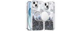 For iPhone 15 Epoxy Glitter Shimmer [Magnetic Circle] Hybrid Case - Black