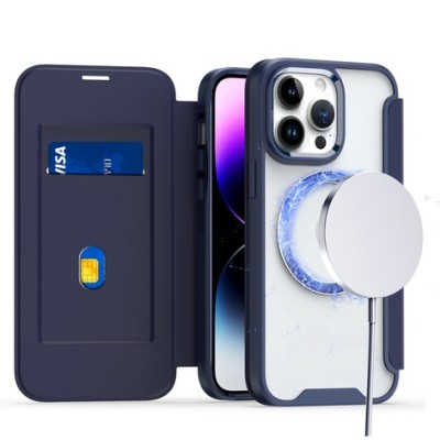 For iPhone 15 Flap [Magnetic Circle] Transparent Hybrid - Blue
