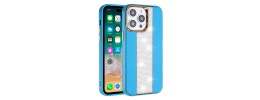 For iPhone 15 Flashy Diamond Leather Sticked On Hybrid with Chrome Camera Edge - Blue