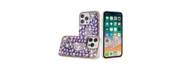 For iPhone 15 Floral Full Diamond Bling Case Cover - Purple