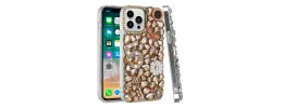 For iPhone 15 Full Diamond with Ornaments Case Cover - Gold Five Ornament Floral