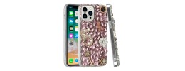 For iPhone 15 Full Diamond with Ornaments Case Cover - Pink Five Ornament Floral