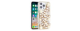 For iPhone 15 Full Diamond with Ornaments Hard TPU Case Cover - Gold Swan Crown Pearl