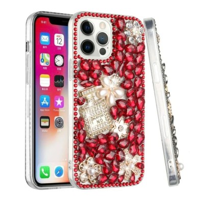 For iPhone 15 Full Diamond with Ornaments Hard TPU Case Cover - Pearl Flowers with Perfume