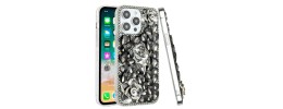 For iPhone 15 Full Diamond with Ornaments Hard TPU Case Cover - Silver Swan Crown Pearl