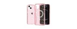 For iPhone 15 Glitter Ultra [Magnetic Circle] Thick 3mm Transparent Hybrid - Pink