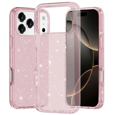 For iPhone 15 Glitter Ultra Thick 3mm Transparent Hybrid Case Cover - Pink