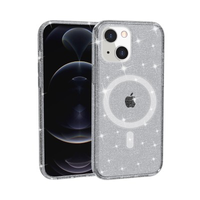 For iPhone 15 Glitter Ultra Thick 3mm Transparent Hybrid Case Cover - Smoke