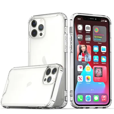 For iPhone 15 Colored Shockproof Transparent Hard PC TPU Hybrid Case Cover - Clear/Clear