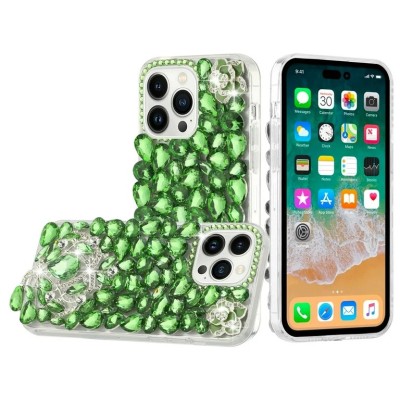 For iPhone 15 Jewel Full Diamond Bling Case Cover - Green