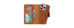 For iPhone 15 Jewel Wallet Design with Stitched PU Leather ID Card Money Holder Zipper Case - Brown