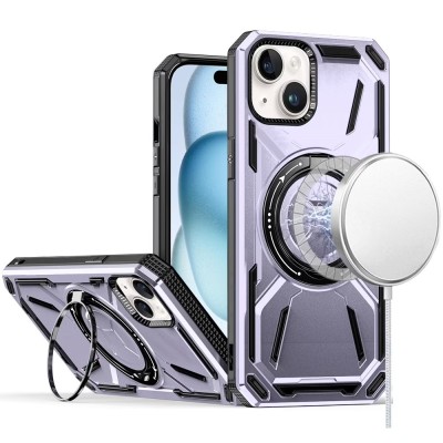 For iPhone 15 Loop Hybrid with [Magnetic Ring Circle] 360 degrees Rotational Kickstand Case Cover - Light Purple