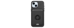 For iPhone 15 Luxury Vertical Magnetic Button Card ID Holder PU Leather Case Cover - Black