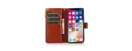 For iPhone 15 Luxury Wallet Card ID Zipper Money Holder Case Cover - Brown