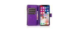 For iPhone 15 Luxury Wallet Card ID Zipper Money Holder Case Cover - Dark Purple