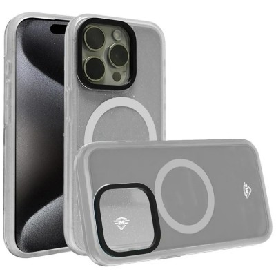 For iPhone 15 METKASE Basic Transparent [Magnetic Circle] Premium Hybrid - Black with Glitter