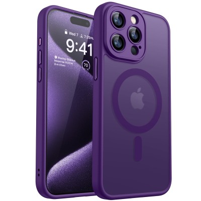 For iPhone 15 METKASE Chrome Lined Pattern [Magnetic Circle] Premium Case - Purple